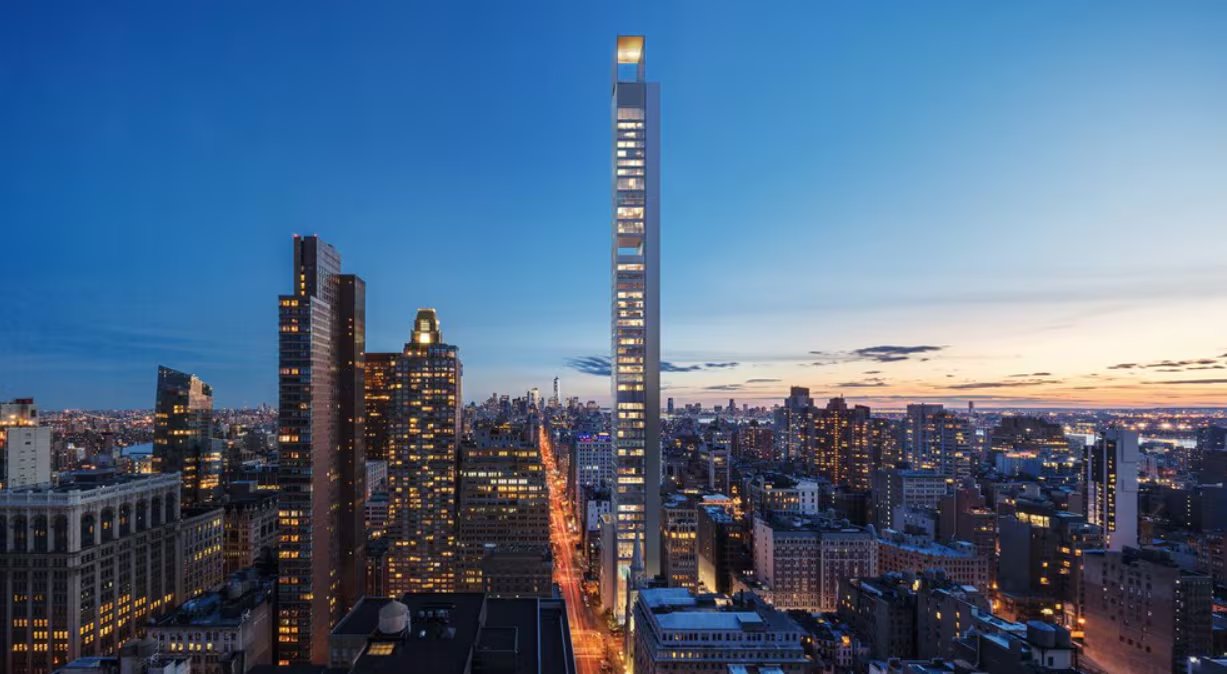 El 262 Fifth Avenue, con sus 860 pies de altura, domina el skyline de NoMad y genera polémica por su impacto visual en la icónica vista del Empire State Building (DBOX/Renders)