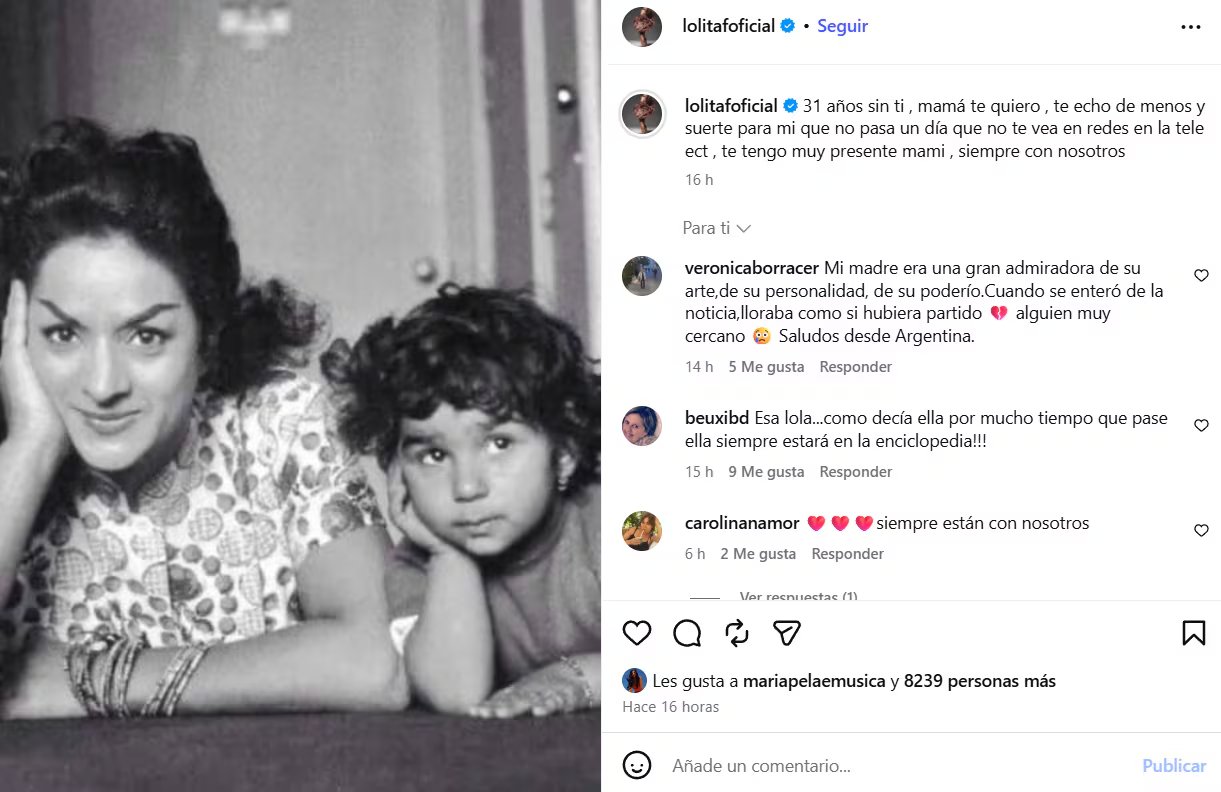Lolita Flores recuerda a su madre, Lola Flores, con una publicación en su cuenta de Instagram