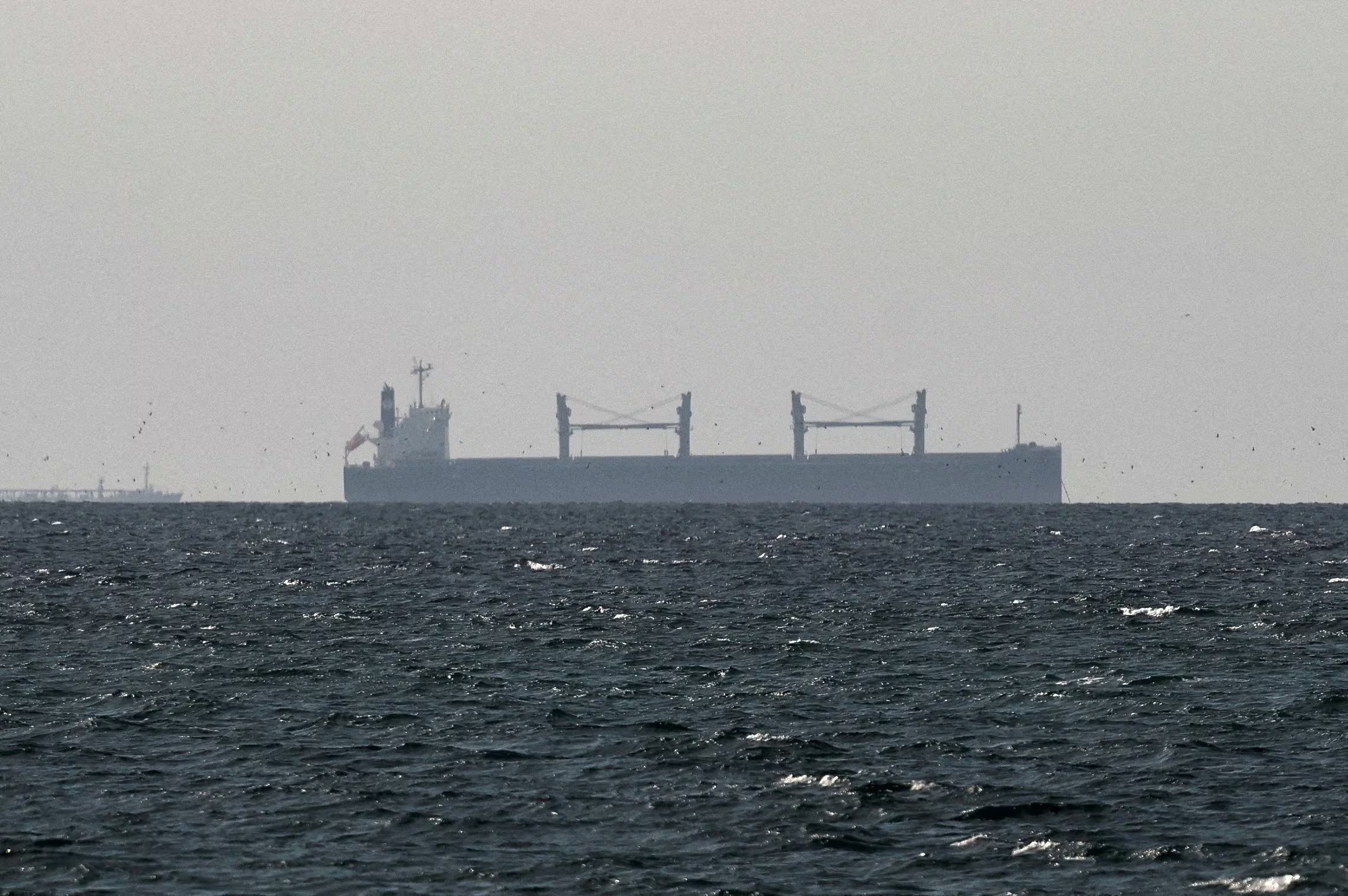 Un buque de carga en el golfo Pérsico, cerca del estrecho de Ormuz, visto desde el norte de Ras al-Jaima, en EAU, cerca de la frontera con Omán (REUTERS/Stringer)