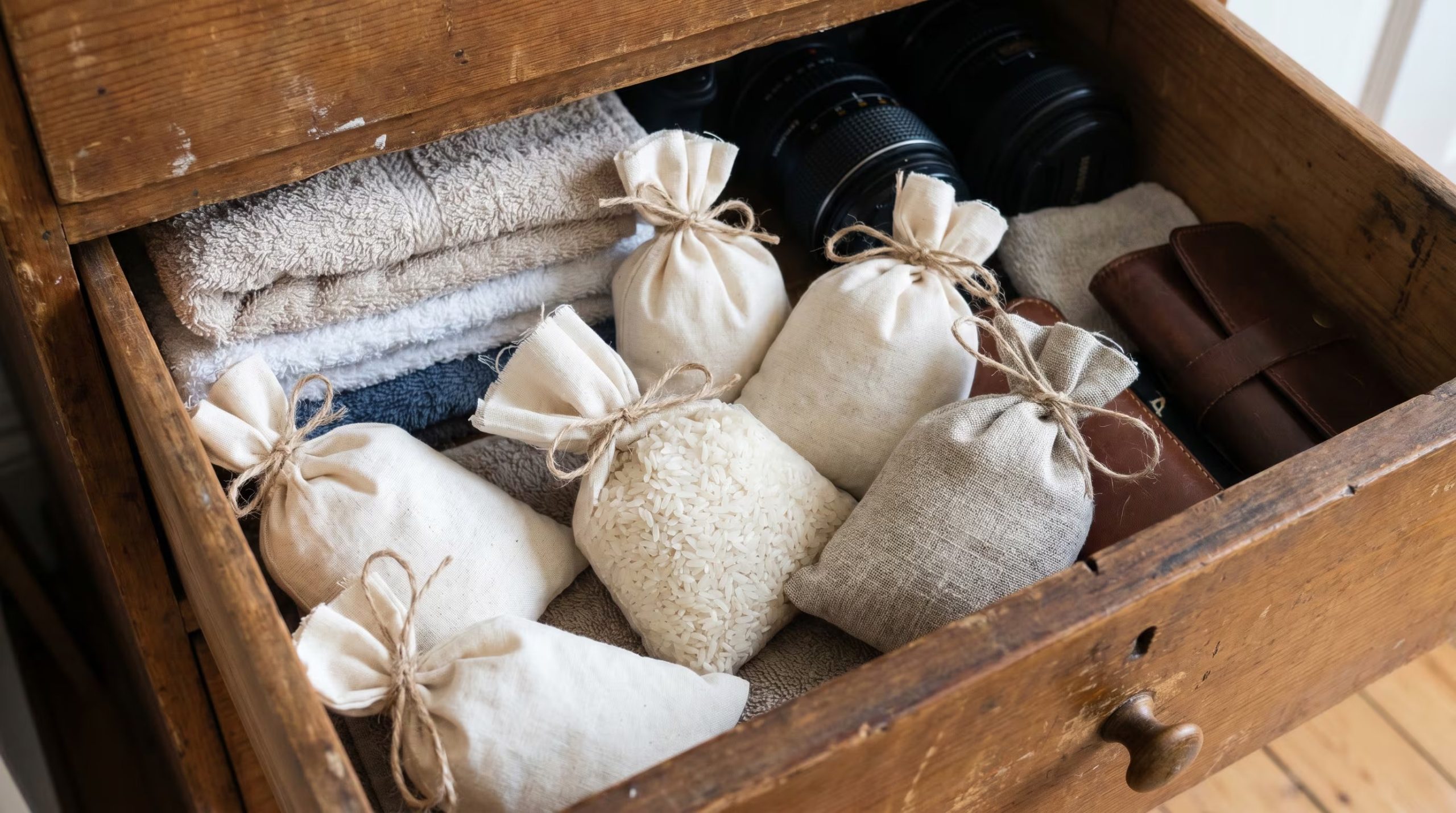 El arroz en bolsas de tela dentro del clóset ayuda a absorber la humedad y es una opción reutilizable. (Imagen Ilustrativa Infobae)