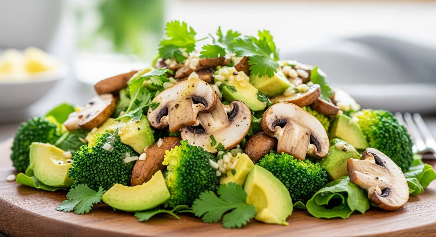 Ensalada de champiñones con brócoli y aguacate: receta saludable, fresca y llena de energía natural. (Imagen Ilustrativa Infobae)