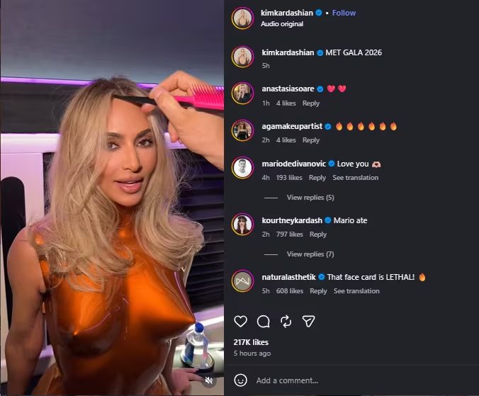 Kim Kardashian compartió momentos previos a la Met Gala en su cuenta de Instagram. (Instagram)