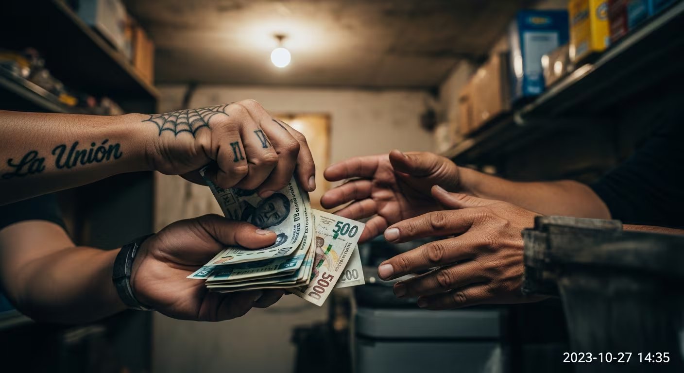 Manos de un presunto extorsionador de La Unión Tepito, con tatuajes de