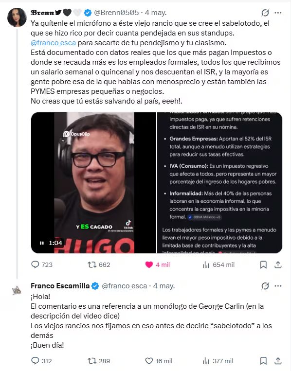 Franco Escamilla respondió a algunos usuarios e incluso bloqueó a creadores digitales que lo acusaron de clasismo. (X)