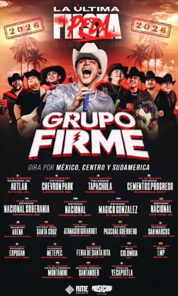 El concierto del 18 de julio forma parte de la exitosa gira 'La Última Peda Tour', uno de los eventos más importantes del regional mexicano (@grupofirme/Instagram)