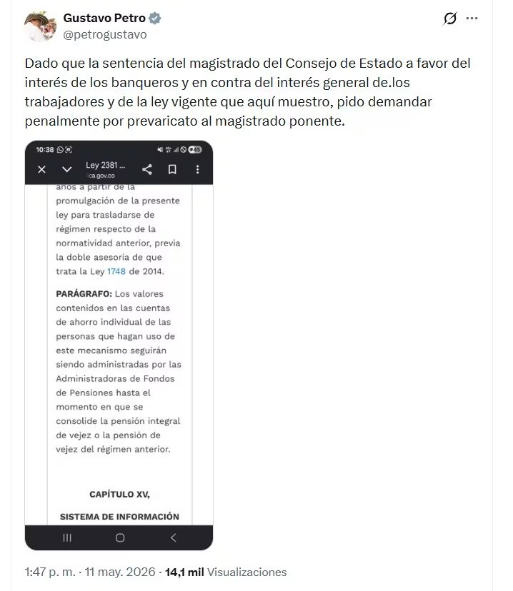 Gustavo Petro reaccionó al fallo con fuertes críticas contra el magistrado ponente del caso - crédito @petrogustavo/X