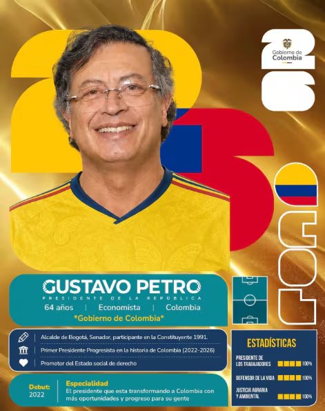 La ficha coleccionable muestra al presidente Petro con datos de su carrera política y sus políticas principales - crédito @gustavopetrourrego/Instagram