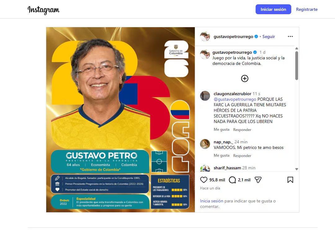 La publicación generó respaldo y críticas hacia el mandatario, convirtiéndose en tema de tendencia digital - crédito @gustavopetrourrego/Instagram