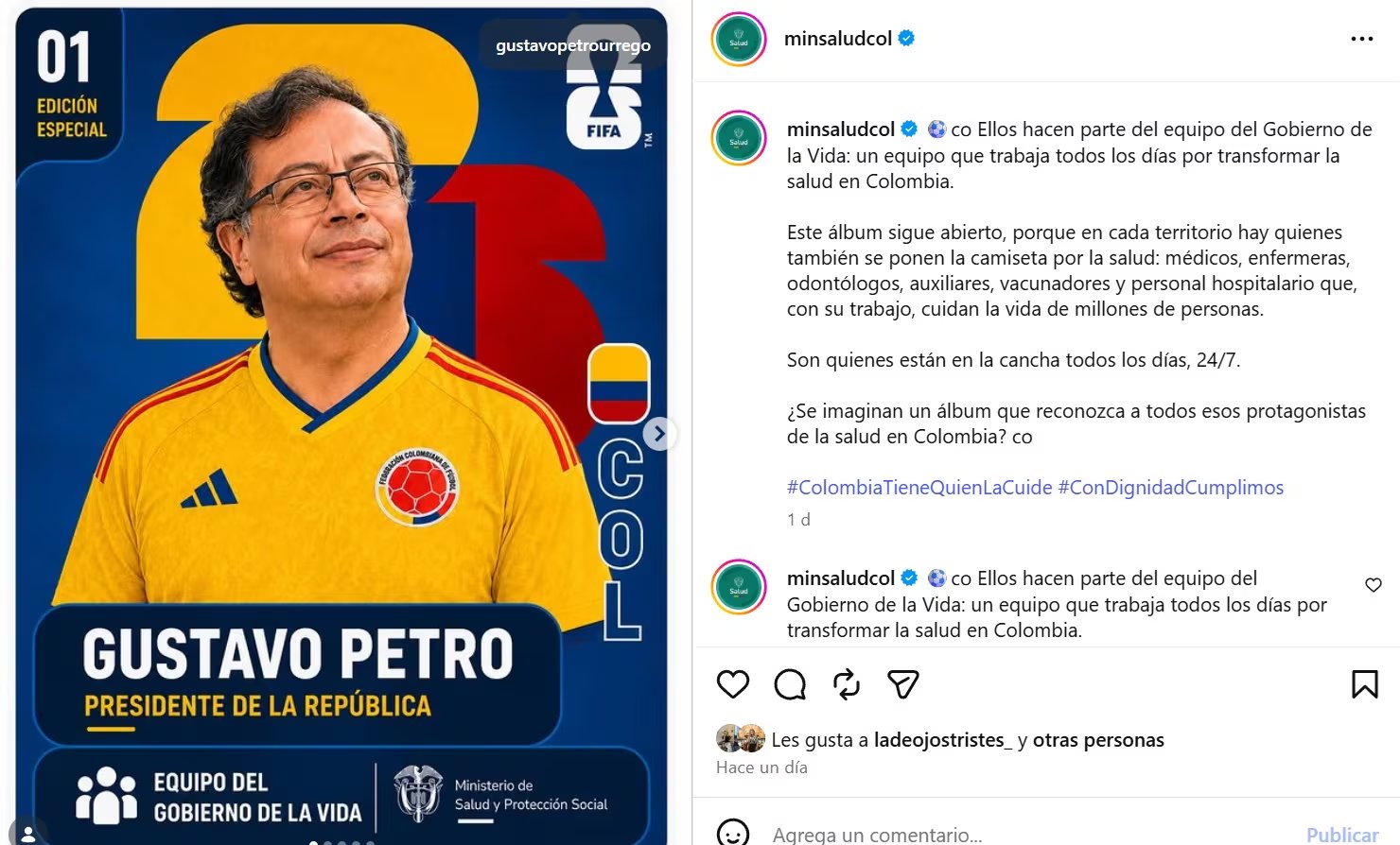 El presidente fue incluido en el equipo del Gobierno de la Vida - crédito @minsaludcol/IG