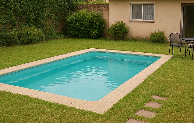 Una piscina en el patio de una casa.