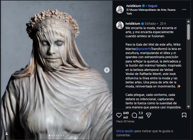 Heidi Klum explicó con mayor detalle su caracterización para la Met Gala en una publicación de Instagram. (Instagram)
