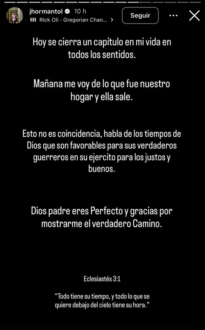 Jhorman Toloza confirmó el final de un capítulo con Alexa Torrex tras abandonar su apartamento - crédito @jhormantol/IG