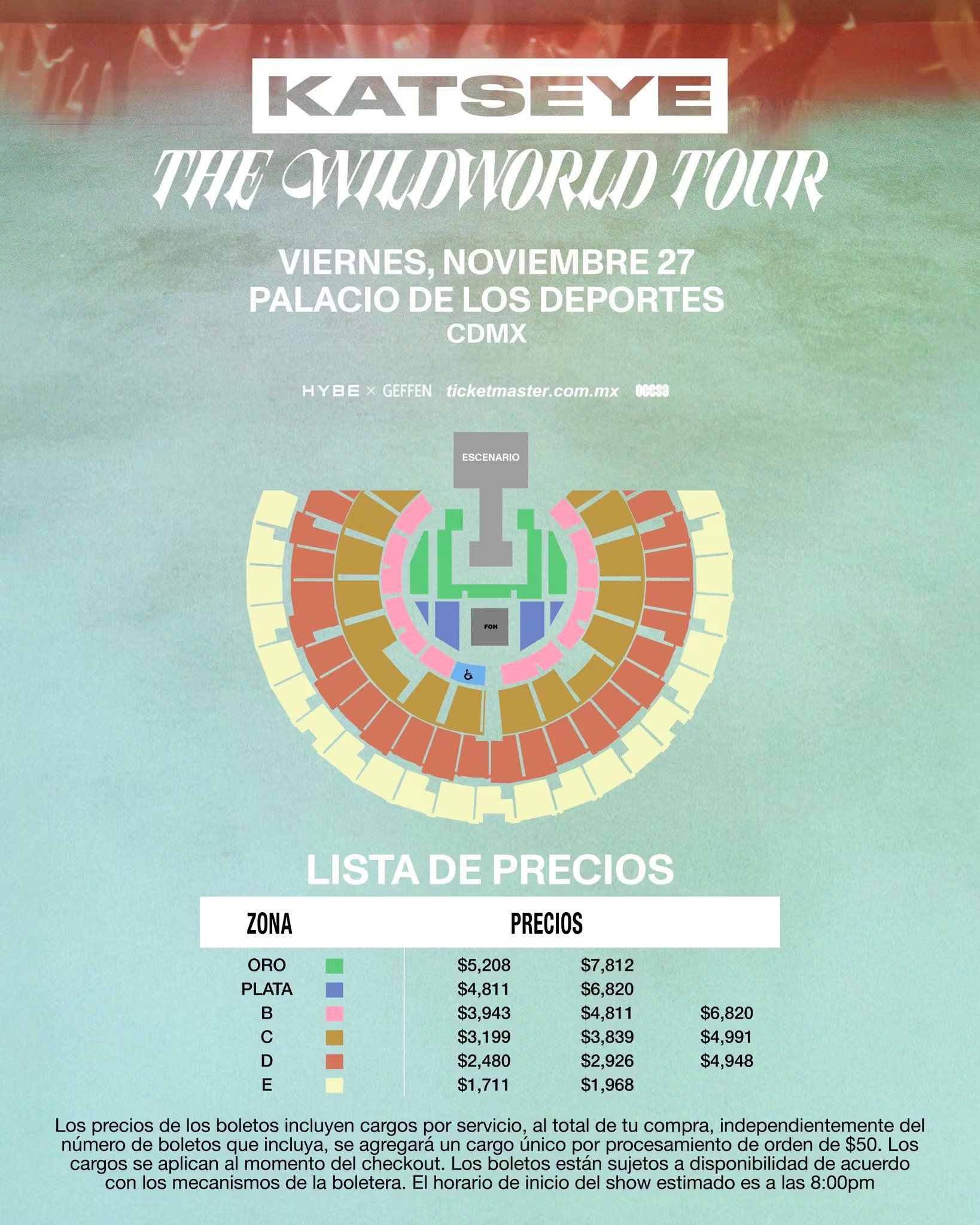 Precios y mapa de KATSEYE en México. (X - @ocesa_kpop)