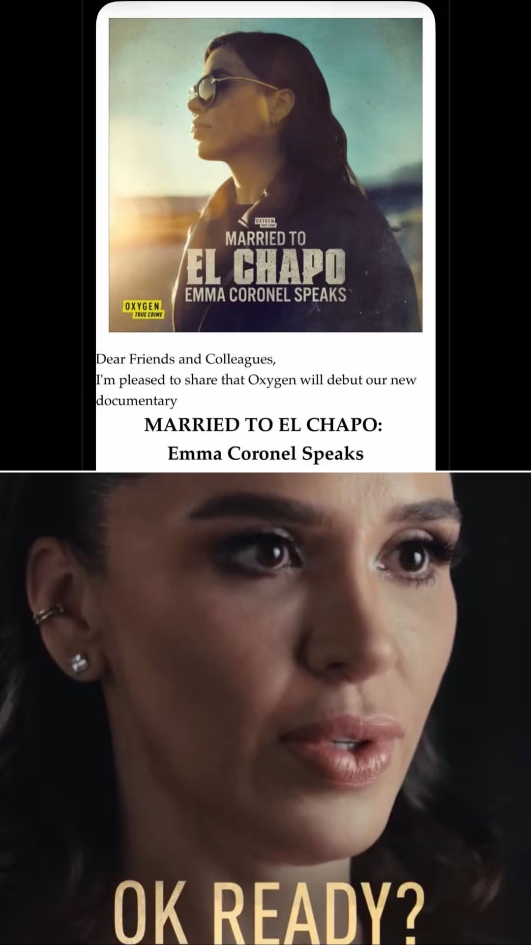 'Casada con El Chapo: Emma Coronel habla' se estrenará el viernes 28 de noviembre a las 8 p. m. ET/PT por Oxygen. (@nelssiecarrillo, Instagram)