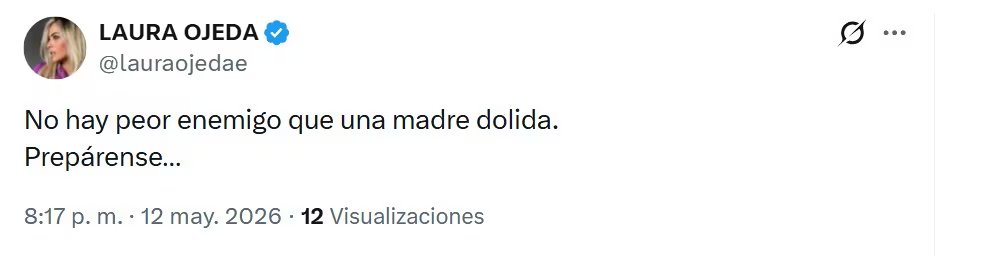 Laura Ojeda reaccionó en redes sociales tras el aplazamiento de su audiencia judicial con un mensaje que generó múltiples interpretaciones - crédito @lauraojedae/X