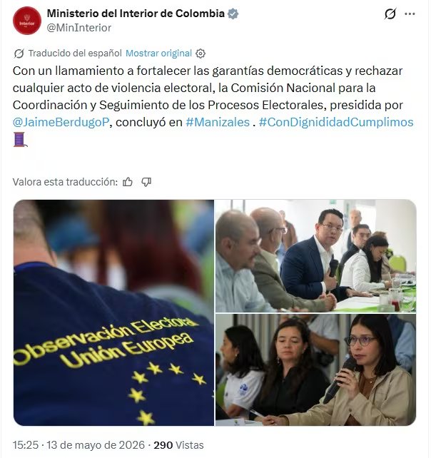 El análisis de la organización señala que la violencia, la presión armada y la propagación de desinformación inciden directamente en la percepción de seguridad y confianza en las elecciones - crédito captura de pantalla Ministerio del Interior