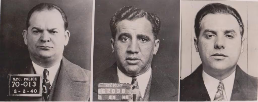 Fotografías policiales de Martin Goldstein, Abe Reles y Harry Strauss, en 1940 (Colección Cipollini /themobmuseum.org)