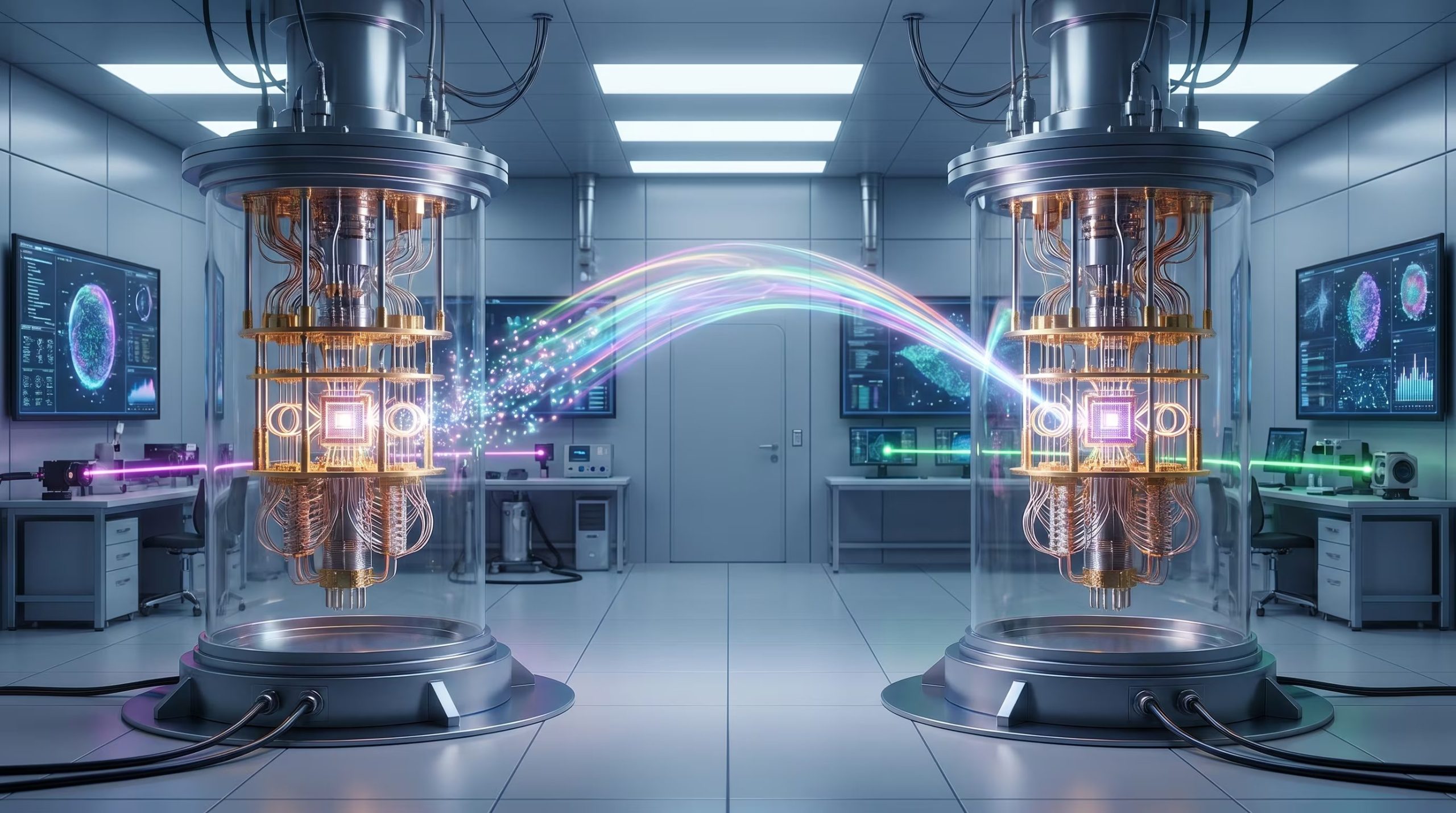 Dos procesadores cuánticos se comunican a través de teletransportación cuántica, un hito crucial para el desarrollo de la computación avanzada y redes de información del futuro. (Imagen Ilustrativa Infobae)