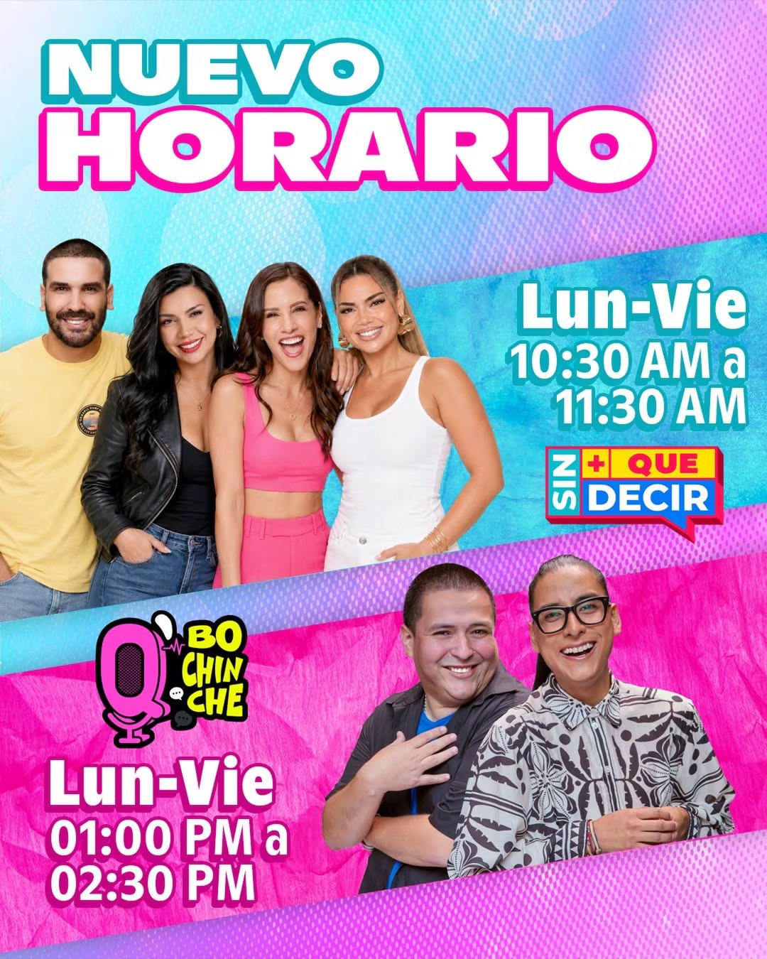 Sin +Q Decir pasará de 10:30 a 11:30 con María Pía Copello, Flor Ortola, Diana Sánchez e Israel Dreyfus.