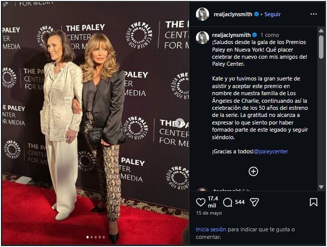 Jaclyn Smith estuvo en el homenaje realizado por el 50 aniversario de Los Ángeles de Charlie. (Instagram)