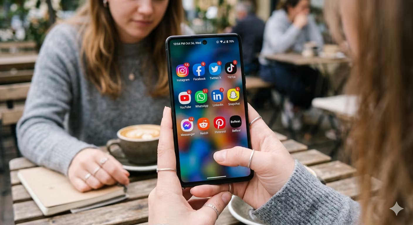 Una adolescente muestra todas la notificaciones de sus redes sociales. (Visuales IA)