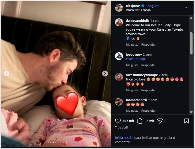 Nick Jonas compartió una foto con su hija mientras se encontraba en Vancouver. (Instagram)