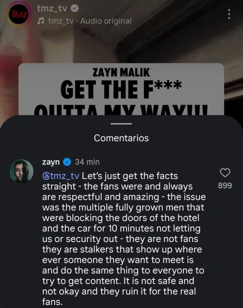 Malik describió a los responsables del caos como acosadores y subrayó su preocupación por la seguridad y la generación de contenido inapropiado (Instagram)