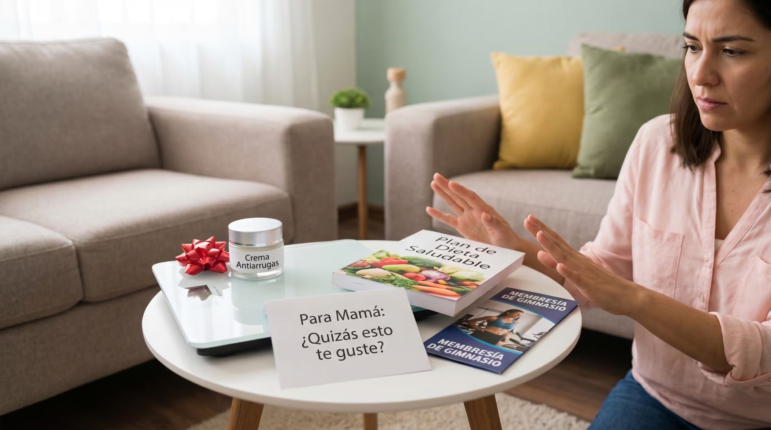 Cremas anti-edad, libros de dieta o membresías al gimnasio pueden interpretarse como críticas indirectas y deben evitarse como regalos para el Día de las Madres. (Imagen Ilustrativa Infobae)