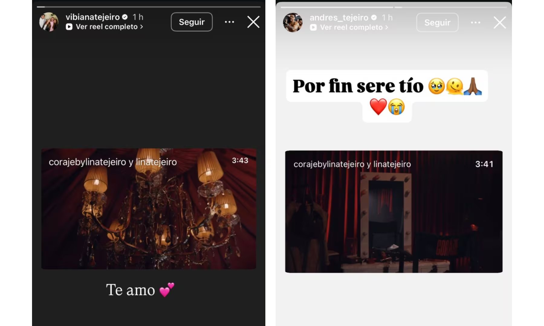 Vibiana Tejeiro y Andrés Tejeiro celebraron la noticia del embarazo de Lina Tejeiro - crédito @vibianatejeiro/IG y @andres_tejeiro/IG