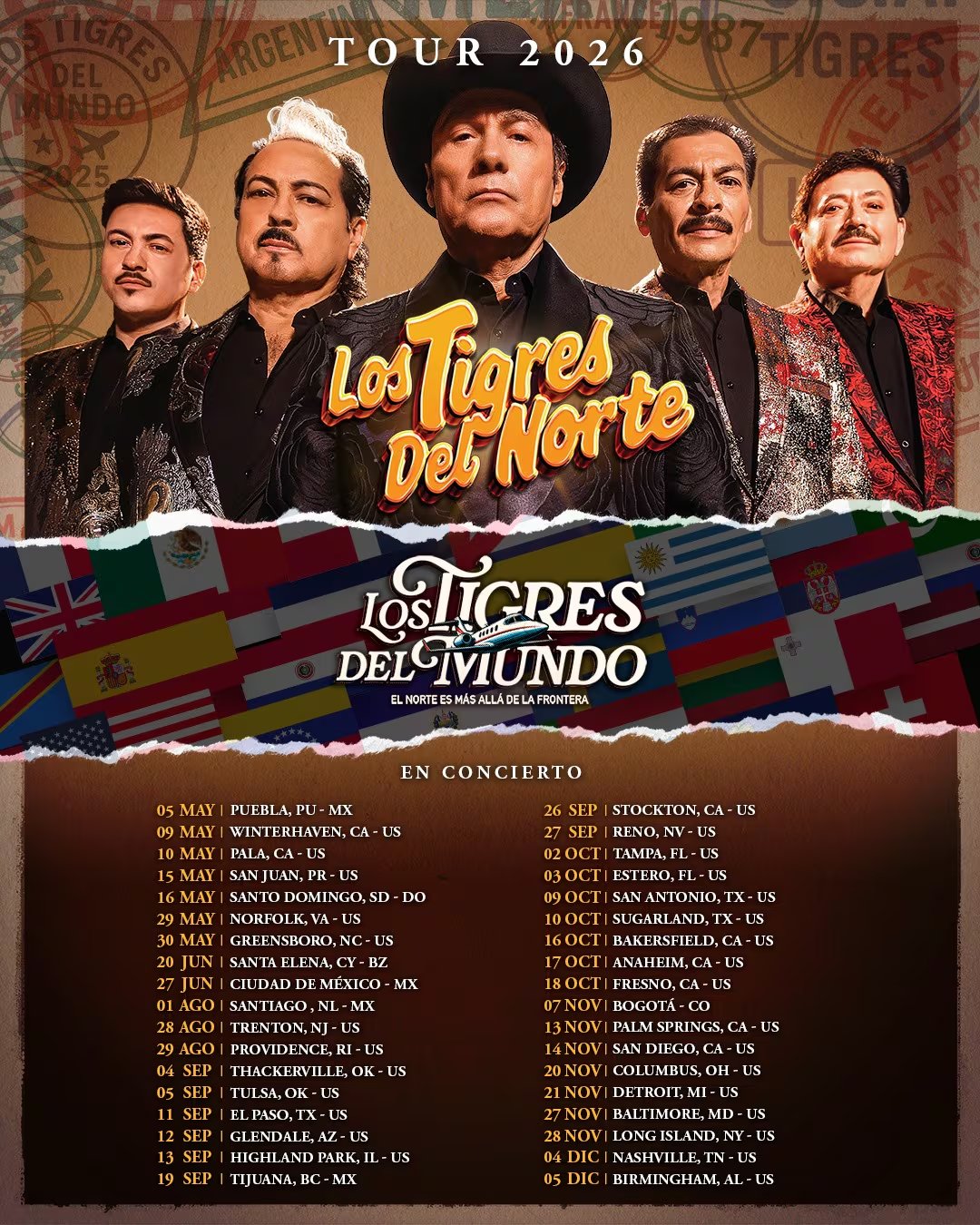Los Tigres del Norte revelan las fechas de su esperada gira mundial 