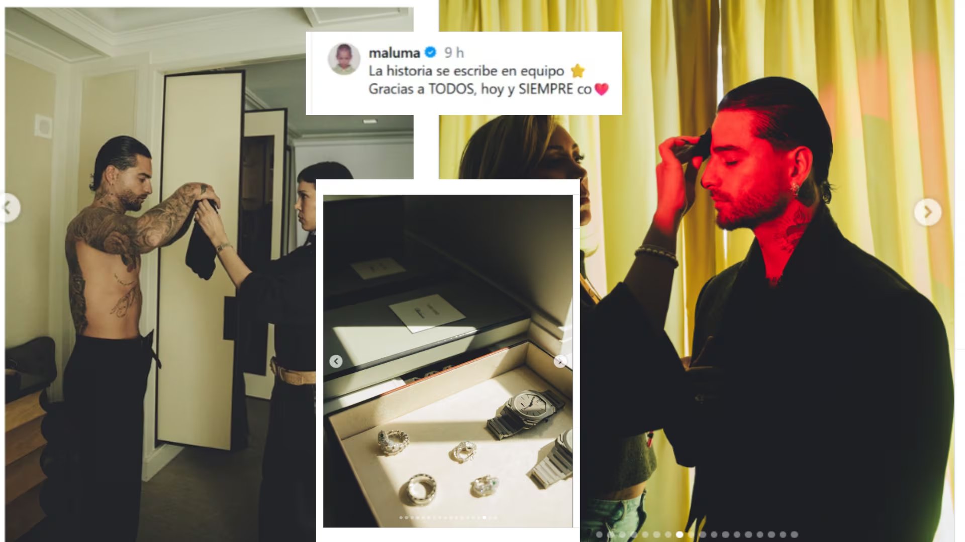 Los accesorios de lujo, como anillos de diamantes y un reloj exclusivo, completaron el look que el artista mostró en su publicación - crédito @maluma/ Instagram