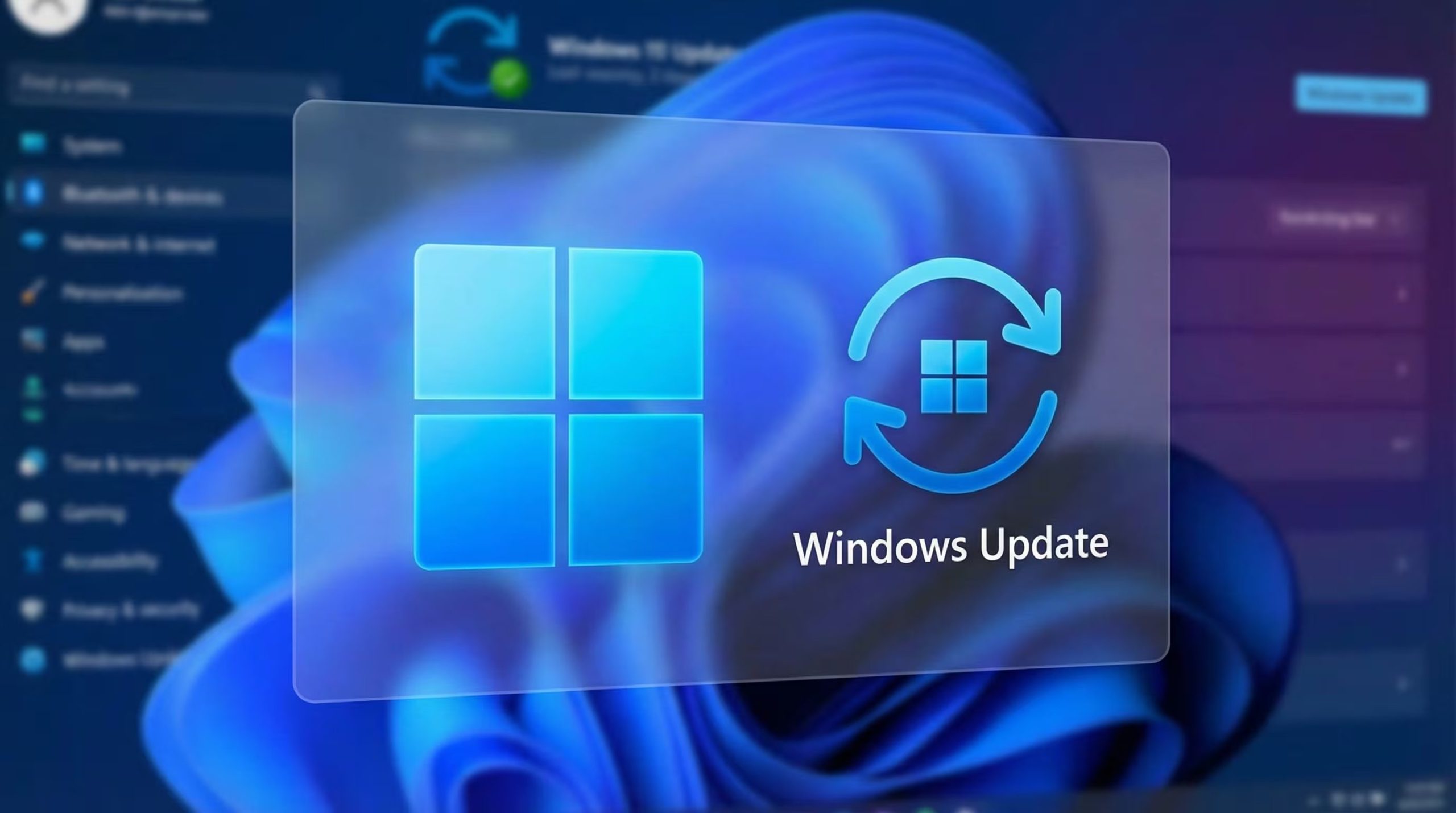 La imagen presenta los logotipos de Windows 11 y Windows Update en una interfaz moderna y transparente, simbolizando la constante evolución y seguridad del sistema operativo de Microsoft. (Imagen Ilustrativa Infobae)