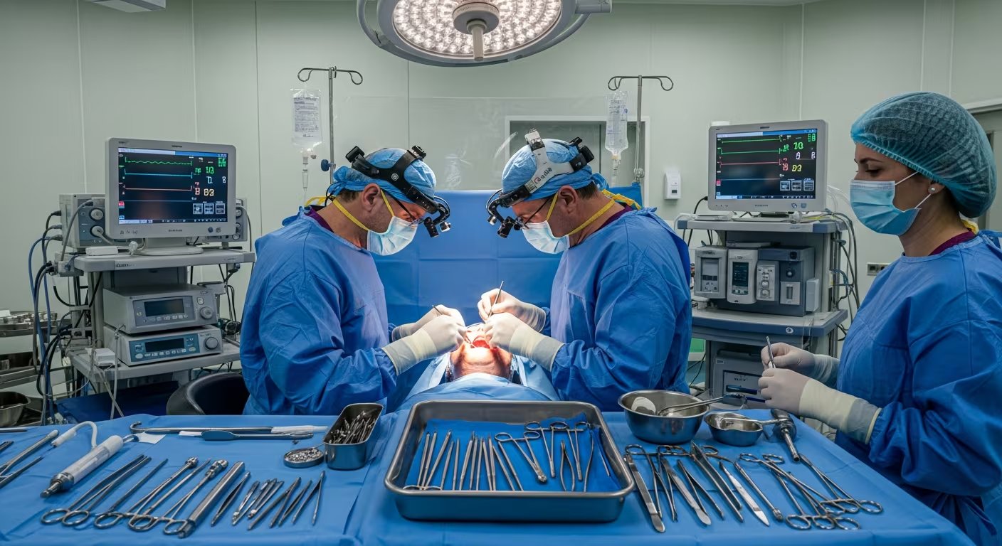 Entre los riesgos de la cirugía maxilar se incluyen dolor, infección y recaída, aunque las complicaciones son poco frecuentes si la realiza un equipo médico experimentado - crédito Visuales IA