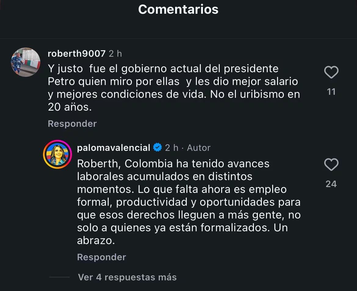 Seguidor de Petro criticó a Paloma Valencia por sus palabras sobre las madres solteras y la senadora le respondió - crédito @palomavalencial/IG