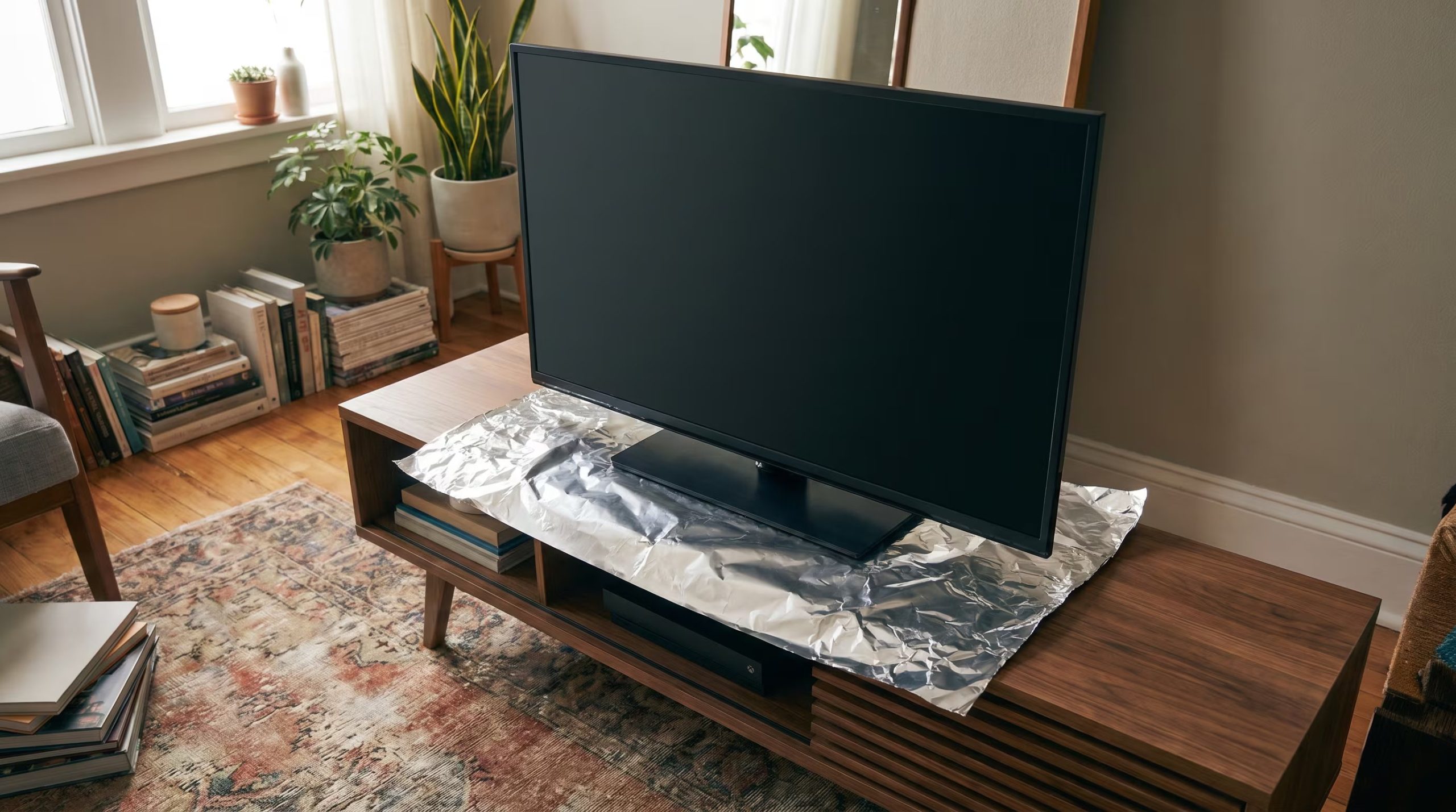 El uso de papel aluminio bajo el televisor se ha popularizado como un método sencillo para ayudar a mantener limpia la superficie del mueble. 
(Imagen ilustrativa Infobae)