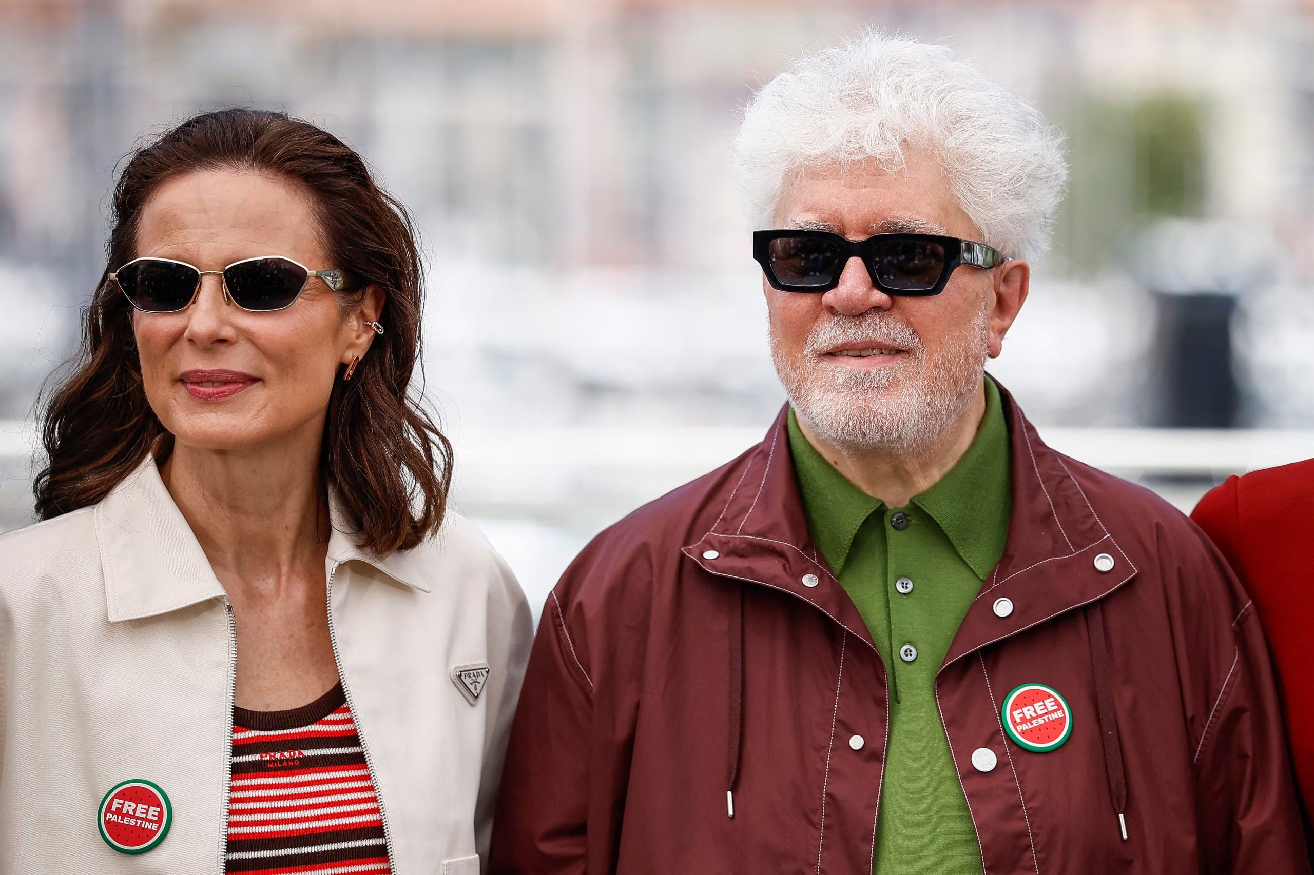 Director Pedro Almodovar and cast member Aitana Sanchez-Gijon, both wearing a