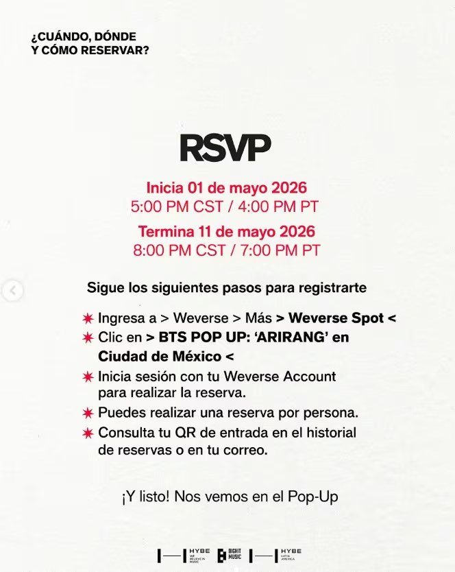 ARMY México podrá acceder a la tienda temporal de BTS únicamente mediante registro previo obligatorio a través de Weverse Spot (X)