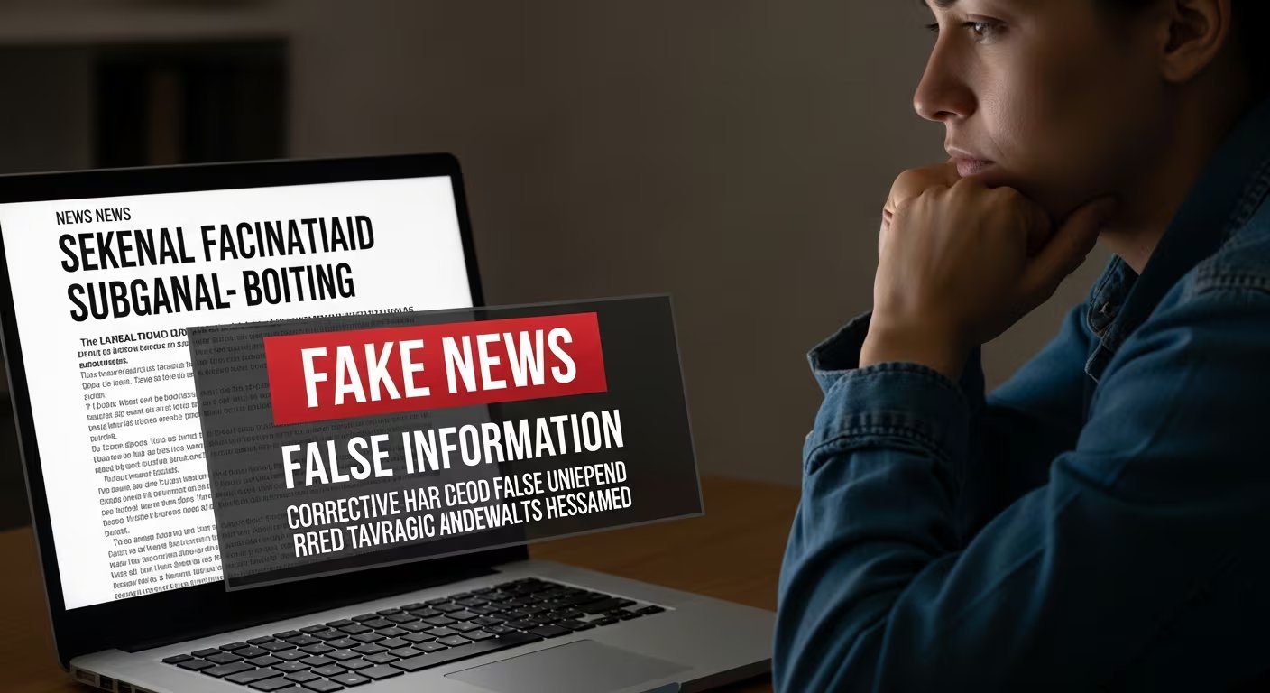 Una mujer reflexiona frente a la pantalla de su laptop, donde se superpone una alerta de 