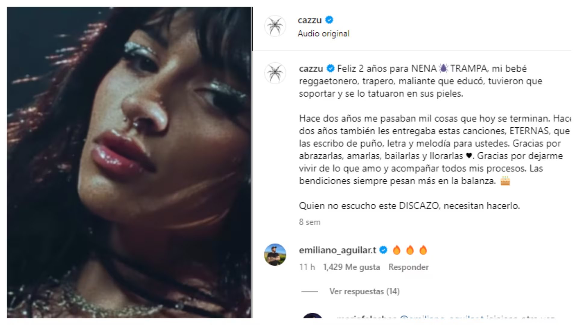 Tras no ser invitado a la boda de su hermana, Emiliano Aguilar celebró el lanzamiento de Cazzu, expareja de Christian Nodal, su cuñado. (IG cazzu)
