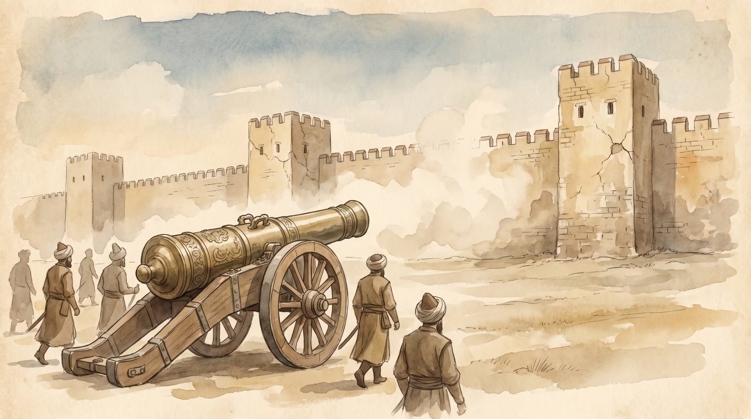 El cañón Basílica, obra del ingeniero húngaro Orban, fue el arma decisiva del asedio. Sus disparos sacudieron durante semanas las murallas de Teodosio, que habían resistido durante mil años
(Imagen Ilustrativa Infobae)