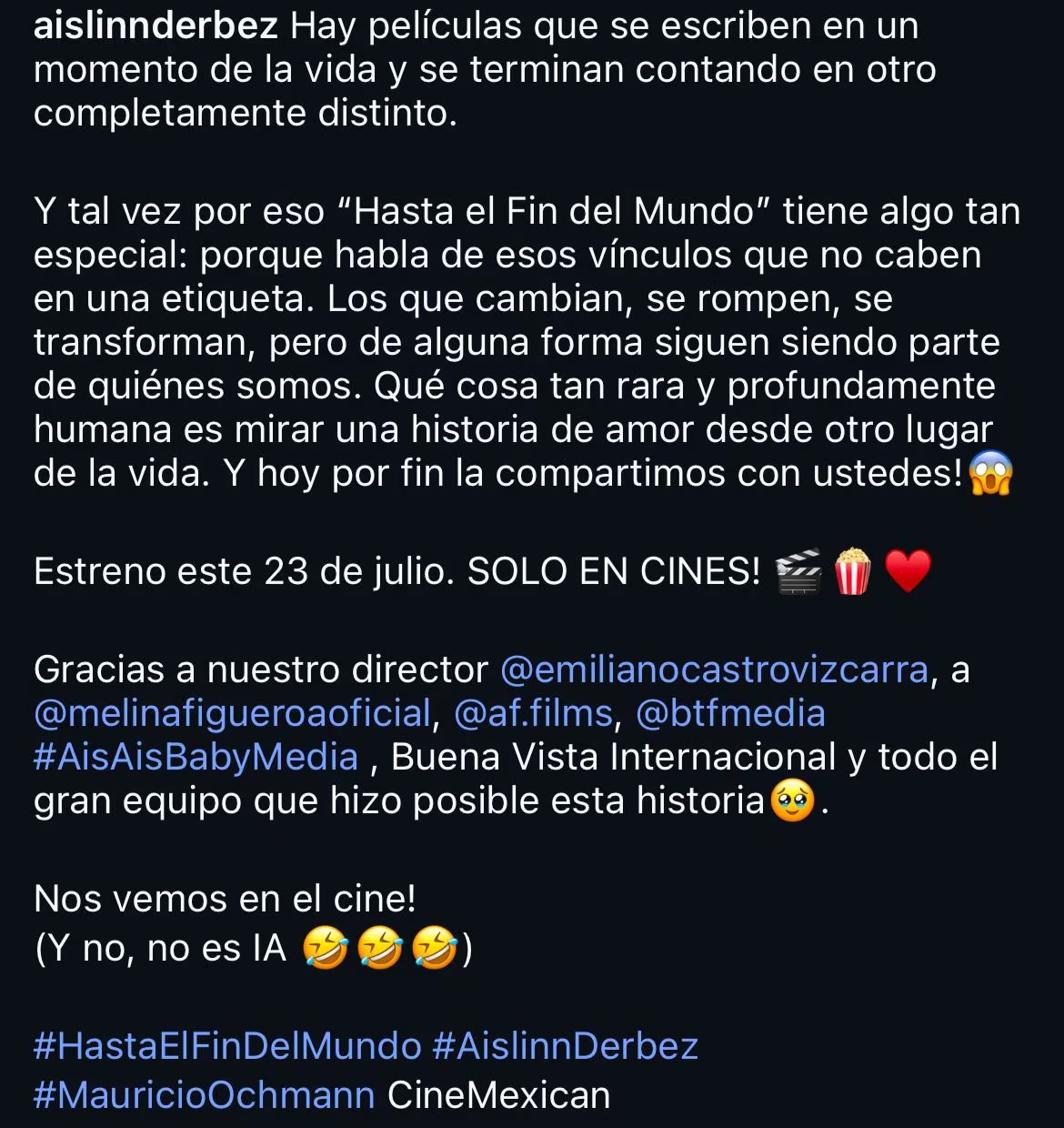 Aislinn Derbez y Mauricio Ochmann se reencuentran en la pantalla con la película ‘Hasta el Fin del Mundo’, anunciada oficialmente en redes sociales. - (Instagram)