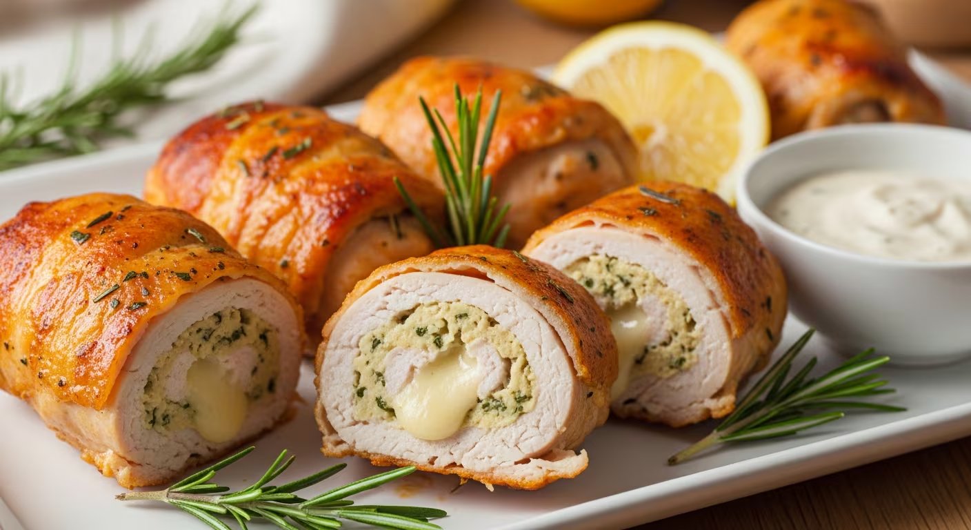Servir los rollitos de pechuga en rebanadas permite lucir el relleno y mejora la presentación tanto en comidas cotidianas como en ocasiones especiales. - (Imagen Ilustrativa Infobae)