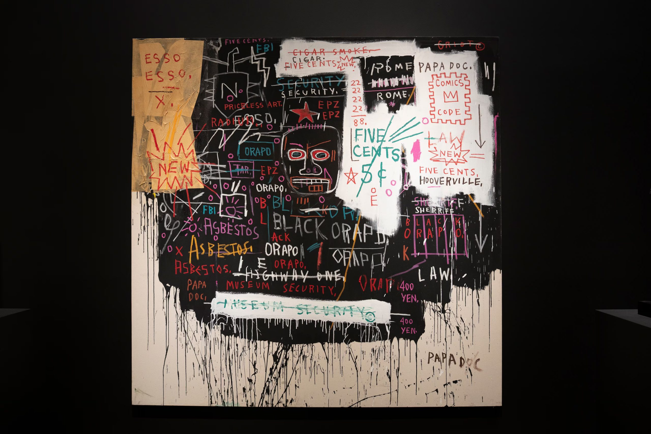 Jean-Michel Basquiat se cuestiona el arte y la identidad afroamericana en 'Museum Security (Broadway Meltdown)', valuado en más de 45 millones de dólares