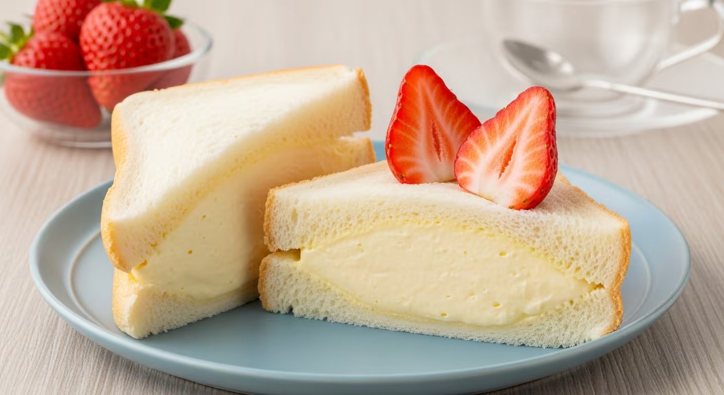 La receta del sándwich de crema japonés se basa en pan blanco suave, crema batida y frutas frescas para un contraste equilibrado y refrescante. - (Imagen Ilustrativa Infobae)