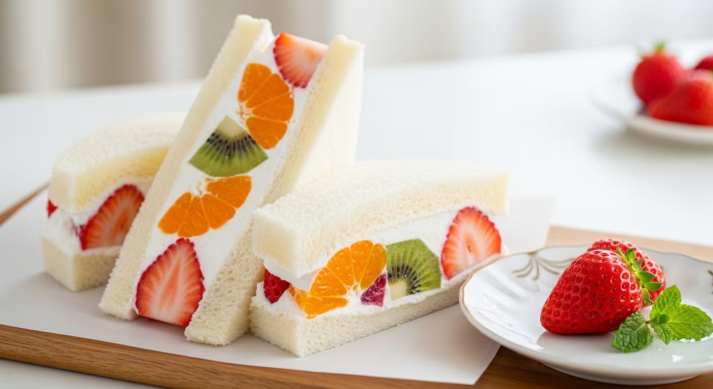 El sándwich de crema japonés puede servirse frío y en cortes geométricos, funcionando como postre ligero y atractivo para cualquier ocasión informal. - (Imagen Ilustrativa Infobae)