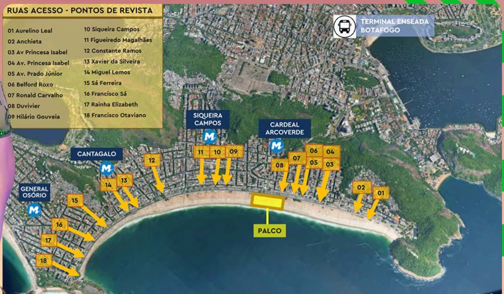 18 puntos de acceso fueron habilitados por el Ayuntamiento de Rio de Janeiro para el concierto de Shakira - crédito @Prefeitura_Rio/X