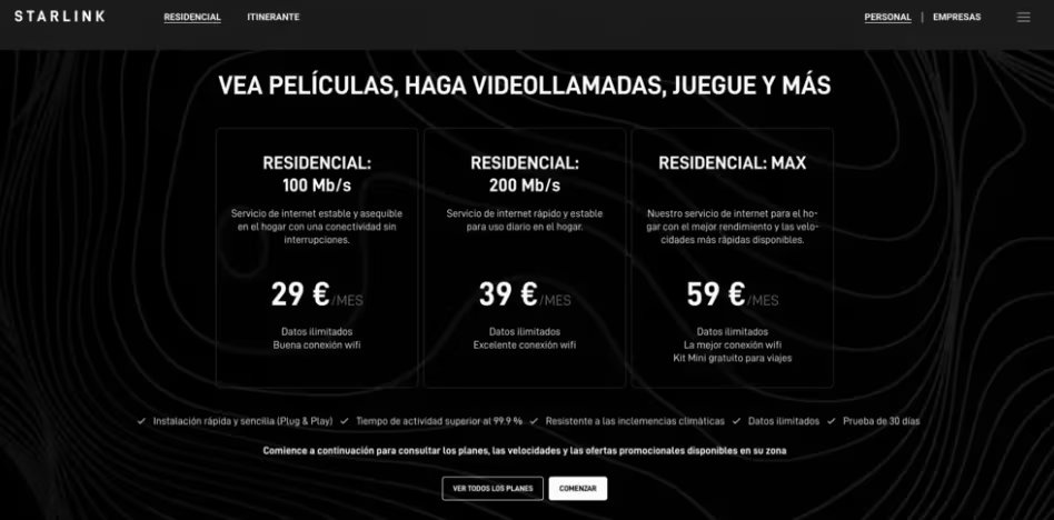 Starlink ofrece diversos planes y en todos ellos asegura internet ilimitado.
