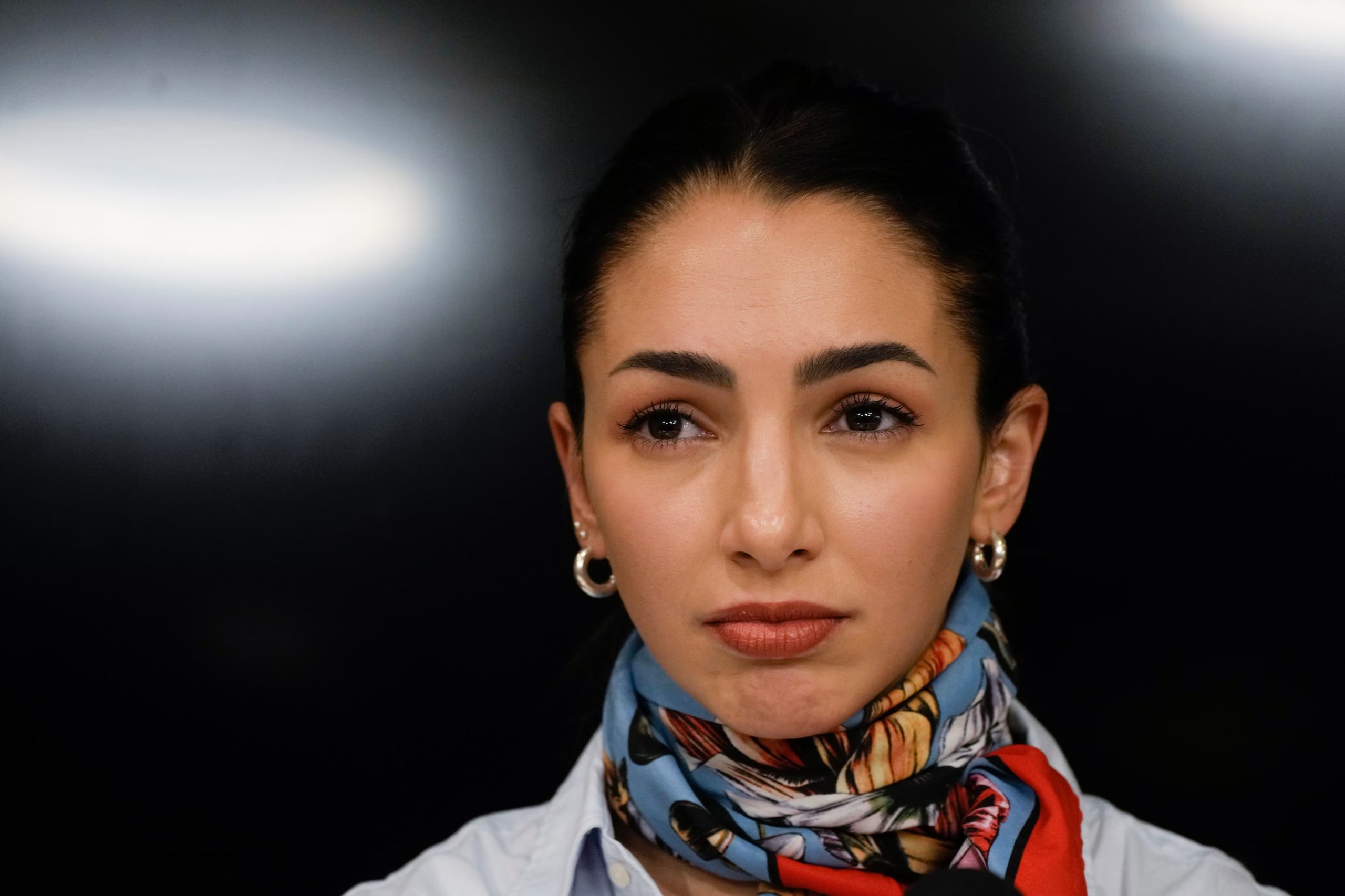 La actriz Thelma Fardin en una conferencia de prensa en Buenos Aires, el lunes 10 de junio de 2024 (AP Foto/Natacha Pisarenko)