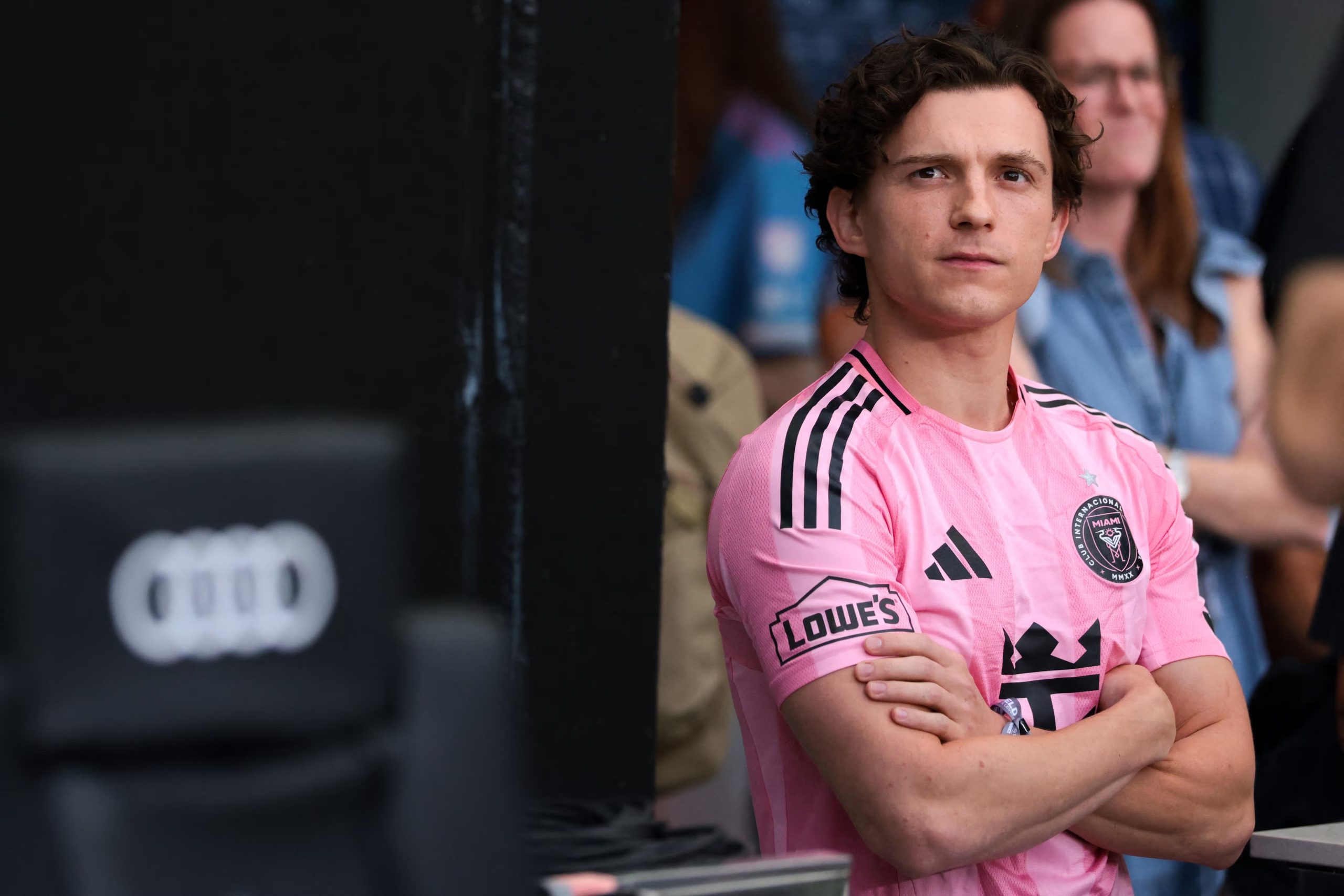 Tom Holland utilizó la playera del Inter Miami. (Imagn Images)