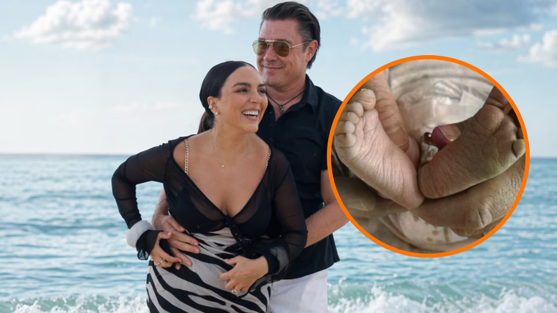 Antonio Rosique y Michelle Salide posan sonrientes en la playa, anunciando el nacimiento de su hija con una tierna imagen de sus pies. (Antonio Rosique: Instagram)